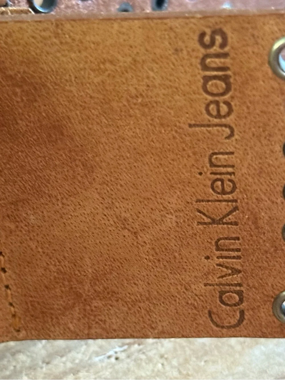 Calvin Klein Jeans Tan Studded Leather Waist Belt with Metal Buckle